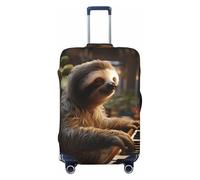 FZQVSLCM Sloth playing piano Cartoon Travel Luggage Cover Elastic Washable Suitcase Protector Anti-scratch Thicken Baggage Covers Fit 18-32 Inch, Black, M