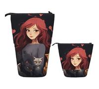 FZQVSLCM Telescopic Pencil Case A girl who loves cats Standing Pen Holder Pop Up Pencil Pouch Cute Stand up Cosmetics Bag Travel Makeup Bag Portable Toiletry Bag for Women Men Office Supplies