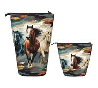 FZQVSLCM Telescopic Pencil Case A pattern with horses Standing Pen Holder Pop Up Pencil Pouch Cute Stand up Cosmetics Bag Travel Makeup Bag Portable Toiletry Bag for Women Men Office Supplies