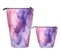 FZQVSLCM Telescopic Pencil Case Abstract watercolor purple Standing Pen Holder Pop Up Pencil Pouch Cute Stand up Cosmetics Bag Travel Makeup Bag Portable Toiletry Bag for Women Men Office Supplies