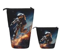 FZQVSLCM Telescopic Pencil Case Astronaut flying in space Standing Pen Holder Pop Up Pencil Pouch Cute Stand up Cosmetics Bag Travel Makeup Bag Portable Toiletry Bag for Women Men Office Supplies
