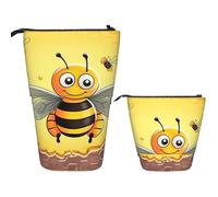 FZQVSLCM Telescopic Pencil Case Bee on the square Standing Pen Holder Pop Up Pencil Pouch Cute Stand up Cosmetics Bag Travel Makeup Bag Portable Toiletry Bag for Women Men Office Supplies