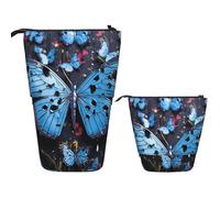 FZQVSLCM Telescopic Pencil Case Blue butterfly Standing Pen Holder Pop Up Pencil Pouch Cute Stand up Cosmetics Bag Travel Makeup Bag Portable Toiletry Bag for Women Men Office Supplies