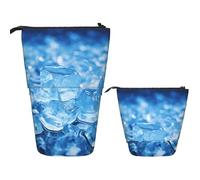 FZQVSLCM Telescopic Pencil Case Blue ice cube background Standing Pen Holder Pop Up Pencil Pouch Cute Stand up Cosmetics Bag Travel Makeup Bag Portable Toiletry Bag for Women Men Office Supplies