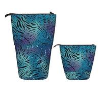 FZQVSLCM Telescopic Pencil Case Blue zebra print Standing Pen Holder Pop Up Pencil Pouch Cute Stand up Cosmetics Bag Travel Makeup Bag Portable Toiletry Bag for Women Men Office Supplies