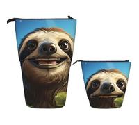 FZQVSLCM Telescopic Pencil Case Cartoon Funny sloth Standing Pen Holder Pop Up Pencil Pouch Cute Stand up Cosmetics Bag Travel Makeup Bag Portable Toiletry Bag for Women Men Office Supplies