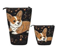 FZQVSLCM Telescopic Pencil Case Corgi who loves music Standing Pen Holder Pop Up Pencil Pouch Cute Stand up Cosmetics Bag Travel Makeup Bag Portable Toiletry Bag for Women Men Office Supplies