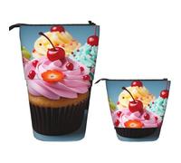 FZQVSLCM Telescopic Pencil Case Cupcake Standing Pen Holder Pop Up Pencil Pouch Cute Stand up Cosmetics Bag Travel Makeup Bag Portable Toiletry Bag for Women Men Office Supplies
