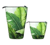 FZQVSLCM Telescopic Pencil Case Cute banana leaves Standing Pen Holder Pop Up Pencil Pouch Cute Stand up Cosmetics Bag Travel Makeup Bag Portable Toiletry Bag for Women Men Office Supplies