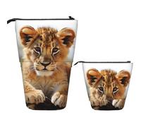 FZQVSLCM Telescopic Pencil Case Cute little animal lion Standing Pen Holder Pop Up Pencil Pouch Cute Stand up Cosmetics Bag Travel Makeup Bag Portable Toiletry Bag for Women Men Office Supplies