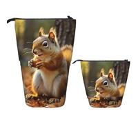 FZQVSLCM Telescopic Pencil Case Cute Squirrel Eating Nuts Standing Pen Holder Pop Up Pencil Pouch Cute Stand up Cosmetics Bag Travel Makeup Bag Portable Toiletry Bag for Women Men Office Supplies