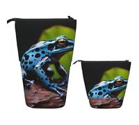 FZQVSLCM Telescopic Pencil Case Dart Frog Blue Standing Pen Holder Pop Up Pencil Pouch Cute Stand up Cosmetics Bag Travel Makeup Bag Portable Toiletry Bag for Women Men Office Supplies
