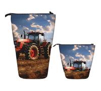 FZQVSLCM Telescopic Pencil Case Fantasy Farm Tractor Standing Pen Holder Pop Up Pencil Pouch Cute Stand up Cosmetics Bag Travel Makeup Bag Portable Toiletry Bag for Women Men Office Supplies