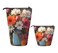 FZQVSLCM Telescopic Pencil Case Farm Fresh Flowers Spring Standing Pen Holder Pop Up Pencil Pouch Cute Stand up Cosmetics Bag Travel Makeup Bag Portable Toiletry Bag for Women Men Office Supplies