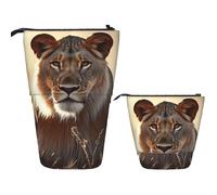 FZQVSLCM Telescopic Pencil Case Female Lion Standing Pen Holder Pop Up Pencil Pouch Cute Stand up Cosmetics Bag Travel Makeup Bag Portable Toiletry Bag for Women Men Office Supplies