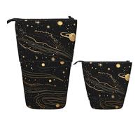 FZQVSLCM Telescopic Pencil Case Gold and silver space themed Standing Pen Holder Pop Up Pencil Pouch Cute Stand up Cosmetics Bag Travel Makeup Bag Portable Toiletry Bag for Women Men Office Supplies