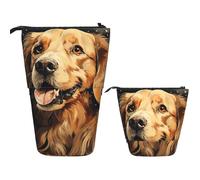 FZQVSLCM Telescopic Pencil Case Golden Retriever Standing Pen Holder Pop Up Pencil Pouch Cute Stand up Cosmetics Bag Travel Makeup Bag Portable Toiletry Bag for Women Men Office Supplies