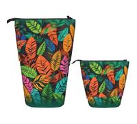 FZQVSLCM Telescopic Pencil Case Jungle colorful leaves Standing Pen Holder Pop Up Pencil Pouch Cute Stand up Cosmetics Bag Travel Makeup Bag Portable Toiletry Bag for Women Men Office Supplies