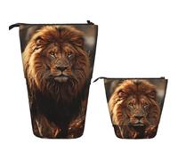 FZQVSLCM Telescopic Pencil Case Lion image Standing Pen Holder Pop Up Pencil Pouch Cute Stand up Cosmetics Bag Travel Makeup Bag Portable Toiletry Bag for Women Men Office Supplies