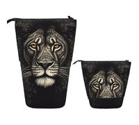 FZQVSLCM Telescopic Pencil Case Lion with lines Standing Pen Holder Pop Up Pencil Pouch Cute Stand up Cosmetics Bag Travel Makeup Bag Portable Toiletry Bag for Women Men Office Supplies