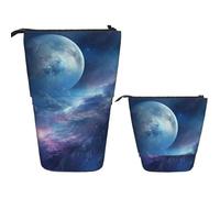 FZQVSLCM Telescopic Pencil Case Nebula and Moon Standing Pen Holder Pop Up Pencil Pouch Cute Stand up Cosmetics Bag Travel Makeup Bag Portable Toiletry Bag for Women Men Office Supplies