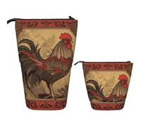 FZQVSLCM Telescopic Pencil Case Old Rooster Illustration Standing Pen Holder Pop Up Pencil Pouch Cute Stand up Cosmetics Bag Travel Makeup Bag Portable Toiletry Bag for Women Men Office Supplies