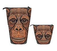 FZQVSLCM Telescopic Pencil Case Orangutan tribal pattern Standing Pen Holder Pop Up Pencil Pouch Cute Stand up Cosmetics Bag Travel Makeup Bag Portable Toiletry Bag for Women Men Office Supplies