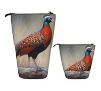 FZQVSLCM Telescopic Pencil Case Red pheasant Standing Pen Holder Pop Up Pencil Pouch Cute Stand up Cosmetics Bag Travel Makeup Bag Portable Toiletry Bag for Women Men Office Supplies