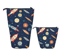 FZQVSLCM Telescopic Pencil Case Rocket in Space Standing Pen Holder Pop Up Pencil Pouch Cute Stand up Cosmetics Bag Travel Makeup Bag Portable Toiletry Bag for Women Men Office Supplies