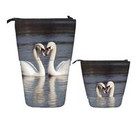 FZQVSLCM Telescopic Pencil Case Romantic White Swan Standing Pen Holder Pop Up Pencil Pouch Cute Stand up Cosmetics Bag Travel Makeup Bag Portable Toiletry Bag for Women Men Office Supplies