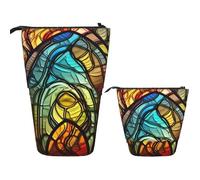 FZQVSLCM Telescopic Pencil Case Stained glass art Standing Pen Holder Pop Up Pencil Pouch Cute Stand up Cosmetics Bag Travel Makeup Bag Portable Toiletry Bag for Women Men Office Supplies