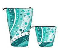 FZQVSLCM Telescopic Pencil Case Turquoise and white circle Standing Pen Holder Pop Up Pencil Pouch Cute Stand up Cosmetics Bag Travel Makeup Bag Portable Toiletry Bag for Women Men Office Supplies