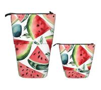 FZQVSLCM Telescopic Pencil Case Watercolor watermelon pattern Standing Pen Holder Pop Up Pencil Pouch Cute Stand up Cosmetics Bag Travel Makeup Bag Portable Toiletry Bag for Women Men Office Supplies
