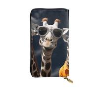 FZQVSLCM Three giraffes wearing sunglasses Leather Wallet for Women Long Coin Purse Ultra Slim Credit Cards Holder Bifold Clutch