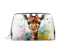 FZQVSLCM Travel Makeup Bag,Waterproof Makeup Bag for Purse, Leather Toiletry Bag for Women Cosmetic Bag Organizer Cute giraffe watercolor Makeup Pouch with Zipper Make Up Bags for Travelling, Silver