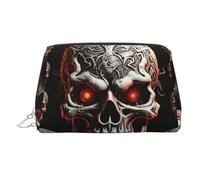 FZQVSLCM Travel Makeup Bag,Waterproof Makeup Bag for Purse, Leather Toiletry Bag for Women Cosmetic Bag Organizer Evil skull Makeup Pouch with Zipper Make Up Bags for Travelling, Silver, One Size