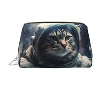 FZQVSLCM Travel Makeup Bag,Waterproof Makeup Bag for Purse, Leather Toiletry Bag for Women Cosmetic Bag Organizer Astronaut cat in space Makeup Pouch with Zipper Make Up Bags for Travelling, Gold, One