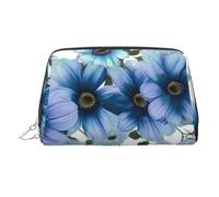 FZQVSLCM Travel Makeup Bag,Waterproof Makeup Bag for Purse, Leather Toiletry Bag for Women Cosmetic Bag Organizer Blooming blue daisy Makeup Pouch with Zipper Make Up Bags for Travelling, Silver, One