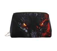 FZQVSLCM Travel Makeup Bag,Waterproof Makeup Bag for Purse, Leather Toiletry Bag for Women Cosmetic Bag Organizer Big black wolf with red eyes Makeup Pouch with Zipper Make Up Bags for Travelling
