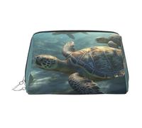 FZQVSLCM Travel Makeup Bag,Waterproof Makeup Bag for Purse, Leather Toiletry Bag for Women Cosmetic Bag Organizer Sunny Sea Turtle Makeup Pouch with Zipper Make Up Bags for Travelling, Silver, One