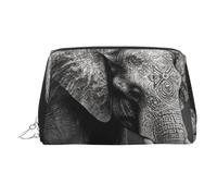 FZQVSLCM Travel Makeup Bag,Waterproof Makeup Bag for Purse, Leather Toiletry Bag for Women Cosmetic Bag Organizer Black and white elephant image Makeup Pouch with Zipper Make Up Bags for Travelling