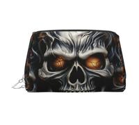FZQVSLCM Travel Makeup Bag,Waterproof Makeup Bag for Purse, Leather Toiletry Bag for Women Cosmetic Bag Organizer Cool Evil Skull Makeup Pouch with Zipper Make Up Bags for Travelling, Silver, One Size