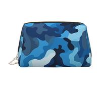 FZQVSLCM Travel Makeup Bag,Waterproof Makeup Bag for Purse, Leather Toiletry Bag for Women Cosmetic Bag Organizer Blue camouflage pattern Makeup Pouch with Zipper Make Up Bags for Travelling, Gold