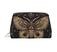 FZQVSLCM Travel Makeup Bag,Waterproof Makeup Bag for Purse, Leather Toiletry Bag for Women Cosmetic Bag Organizer Moth Makeup Pouch with Zipper Make Up Bags for Travelling, Gold, One Size