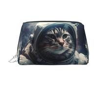 FZQVSLCM Travel Makeup Bag,Waterproof Makeup Bag for Purse, Leather Toiletry Bag for Women Cosmetic Bag Organizer Astronaut cat in space Makeup Pouch with Zipper Make Up Bags for Travelling, Silver