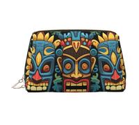 FZQVSLCM Travel Makeup Bag,Waterproof Makeup Bag for Purse, Leather Toiletry Bag for Women Cosmetic Bag Organizer Colorful tiki mask pattern Makeup Pouch with Zipper Make Up Bags for Travelling, Gold