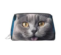 FZQVSLCM Travel Makeup Bag,Waterproof Makeup Bag for Purse, Leather Toiletry Bag for Women Cosmetic Bag Organizer Blue cat sticking out tongue Makeup Pouch with Zipper Make Up Bags for Travelling