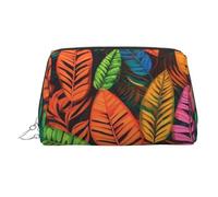 FZQVSLCM Travel Makeup Bag,Waterproof Makeup Bag for Purse, Leather Toiletry Bag for Women Cosmetic Bag Organizer Jungle colorful leaves Makeup Pouch with Zipper Make Up Bags for Travelling, Silver