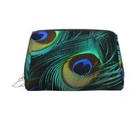 FZQVSLCM Travel Makeup Bag,Waterproof Makeup Bag for Purse, Leather Toiletry Bag for Women Cosmetic Bag Organizer Close-Up of Peacock Feathers Makeup Pouch with Zipper Make Up Bags for Travelling