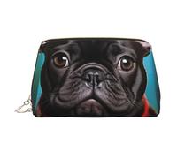 FZQVSLCM Travel Makeup Bag,Waterproof Makeup Bag for Purse, Leather Toiletry Bag for Women Cosmetic Bag Organizer French bulldog puppy with camera Makeup Pouch with Zipper Make Up Bags for Travelling